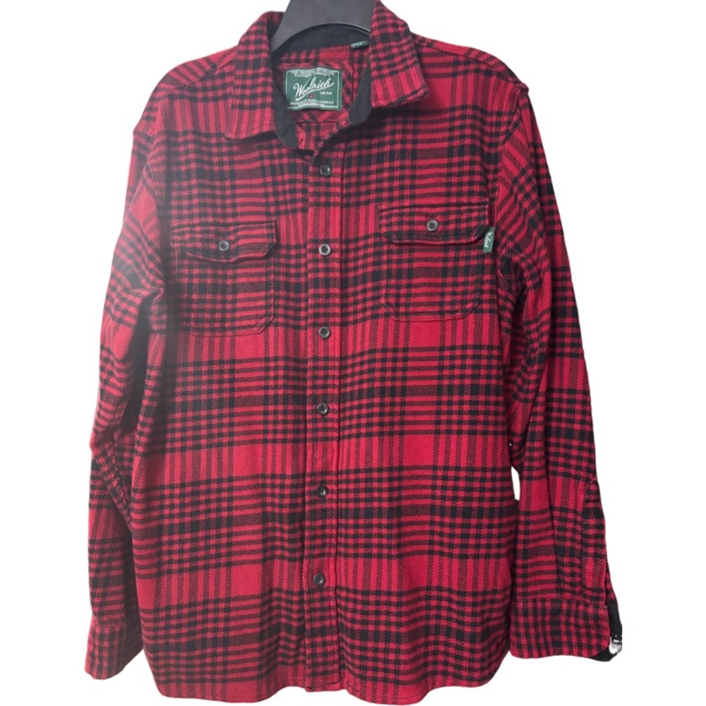 Woolrich Shirt Jacket Buffalo Plaid Red Black Cotton Long Sleeve Large